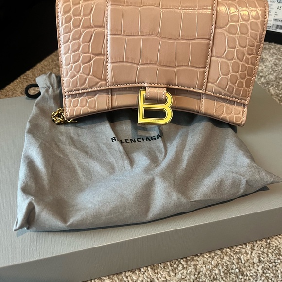 Balenciaga Hourglass Chain Wallet Crocodile Embossed Leather Mini - Picture 3 of 3